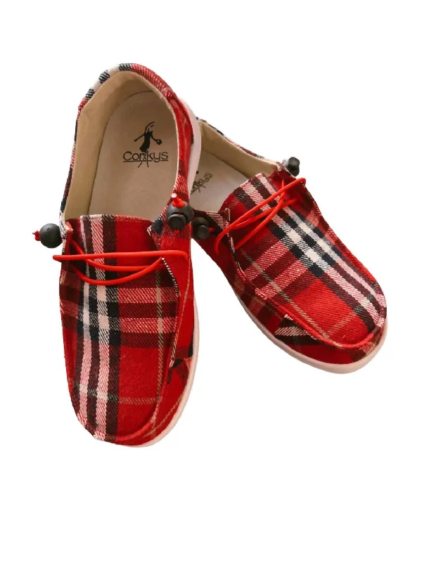 Women's Kayak Flat Shoes In Red Plaid