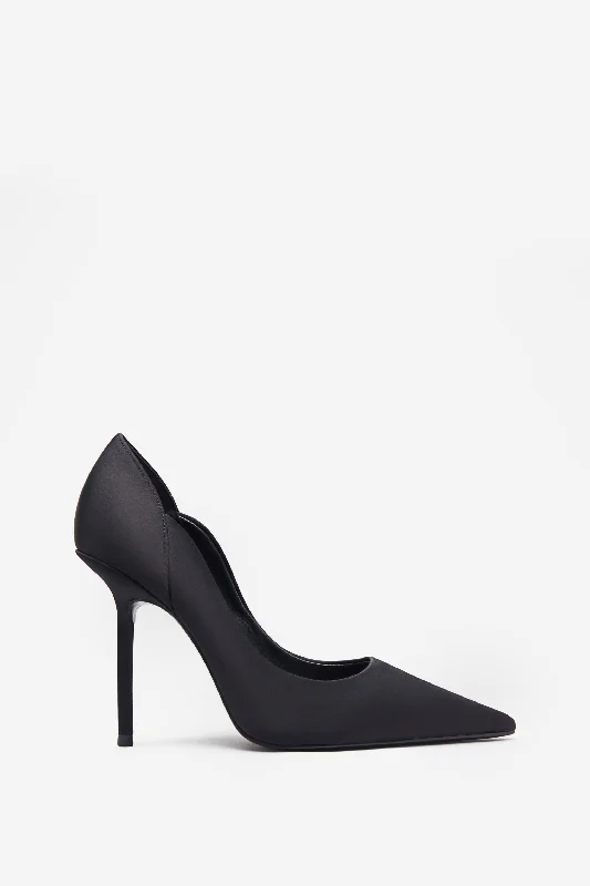 Versatile and stylish women's shoes for city walksBlade | Black Satin Court Heels With Scallop Edge