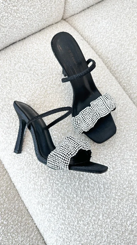 Elegant and sophisticated women's shoe stylesBrandi Heel - Black Satin Diamante