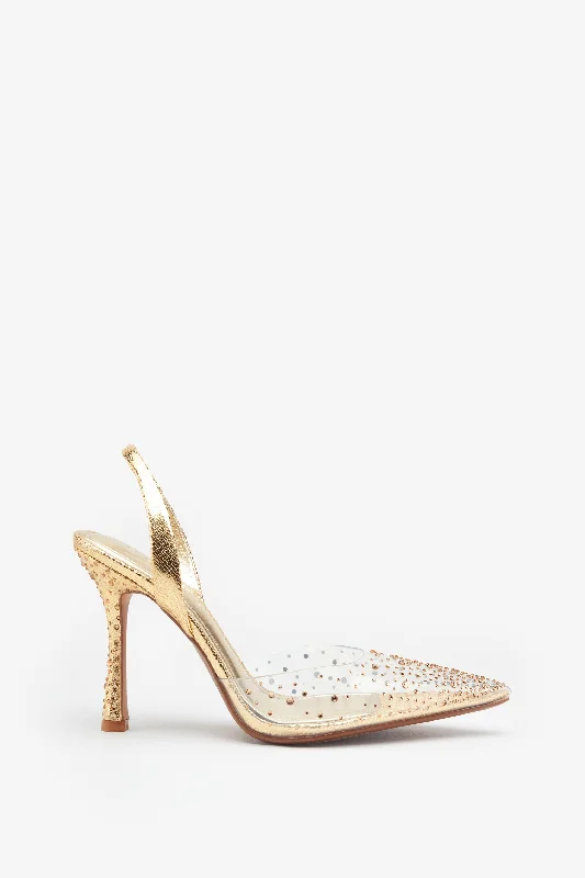 Comfy and stylish women's shoes for everyday comfortCovergirl | Gold Diamante Sling Back Pointed Heels