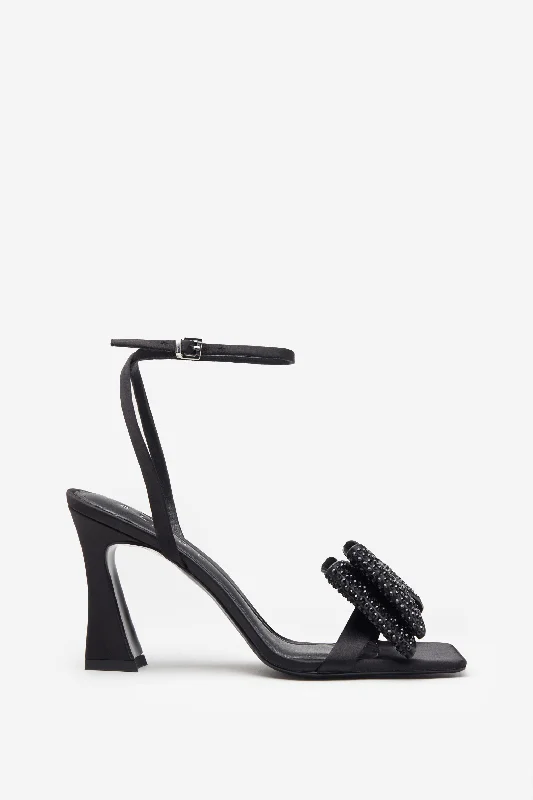 Comfy and cozy women's shoes for loungingHeadlines | Black Ankle Strap Heeled Sandals With Diamante Bows
