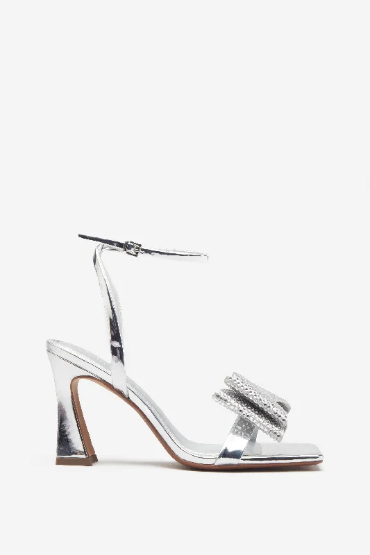 Fashion-forward and trendy women's shoe stylesHeadlines | Silver Ankle Strap Heeled Sandals With Diamante Bows