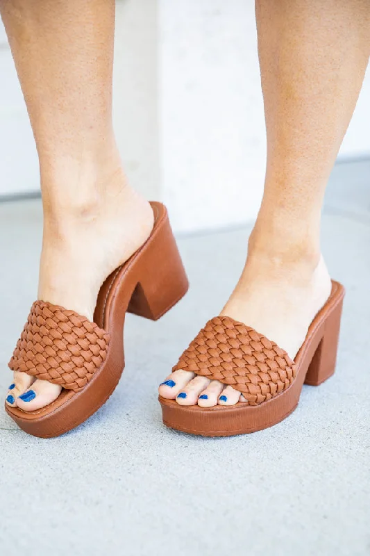 Chic and trendy women's shoes for the officeJackie Camel Braided Chunky Heel FINAL SALE