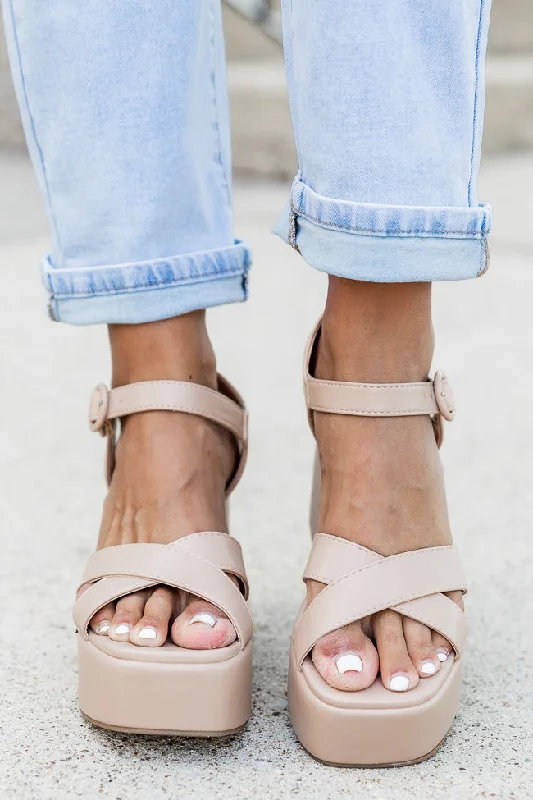 Comfy casual women's shoes for everyday wearJenni Nude Criss Cross Heel FINAL SALE