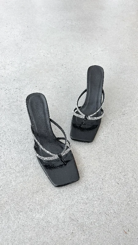 Sleek and modern women's footwear optionsKarson Heel - Black Crinkle Diamante