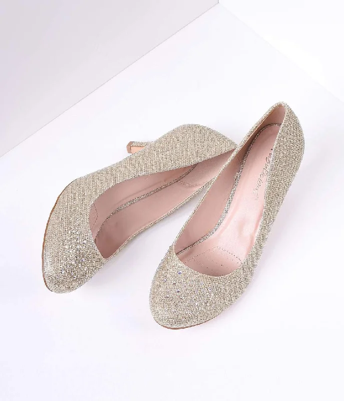Durable and stylish women's shoes for active lifestylesChampagne Metallic Rhinestone Doris Kitten Heels