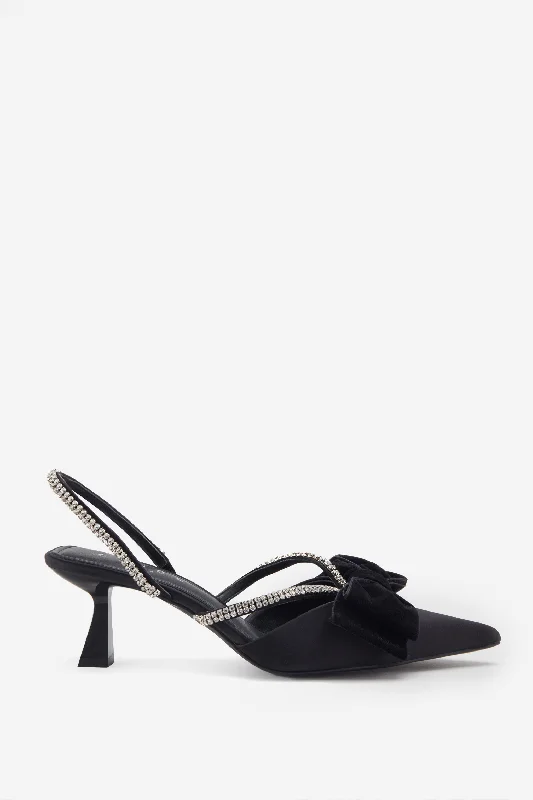 Elegant and sophisticated women's shoes for opera nightsPretty & Poised | Black Diamante Strap Sling Back Kitten Heels With Bows