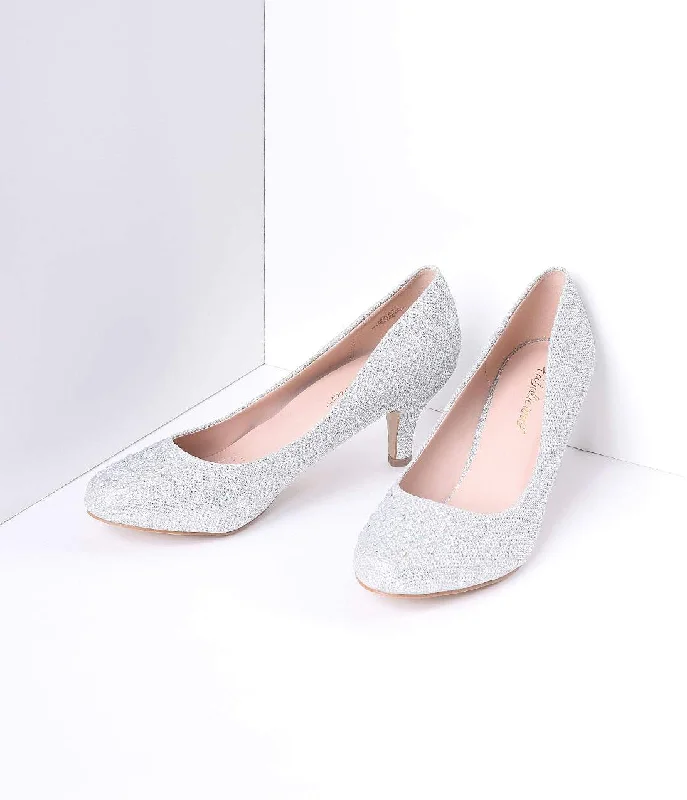 Elegant and sophisticated women's shoes for any formal eventSilver Metallic Rhinestone Doris Kitten Heels