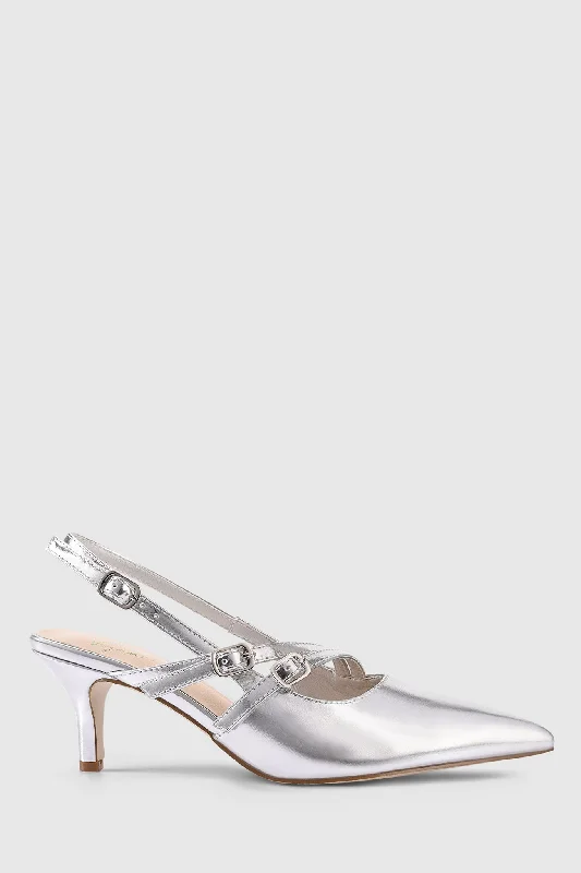 Chic and stylish women's shoes for fashion weekVERALi Zedd Point Toe Kitten Heels Silver Metallic