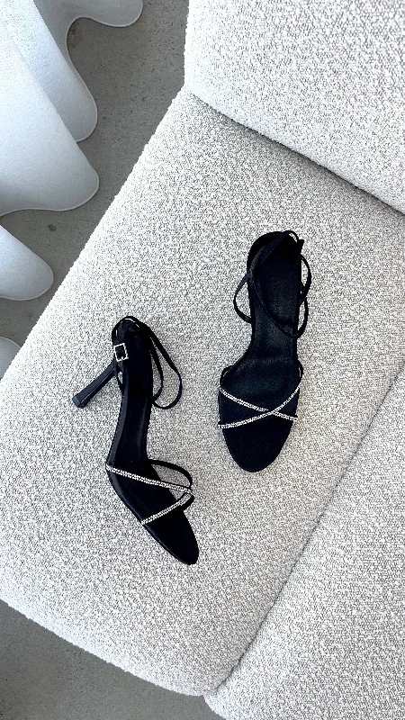 Chic and stylish women's shoes for cocktail partiesVixin Heels - Black Satin Diamante