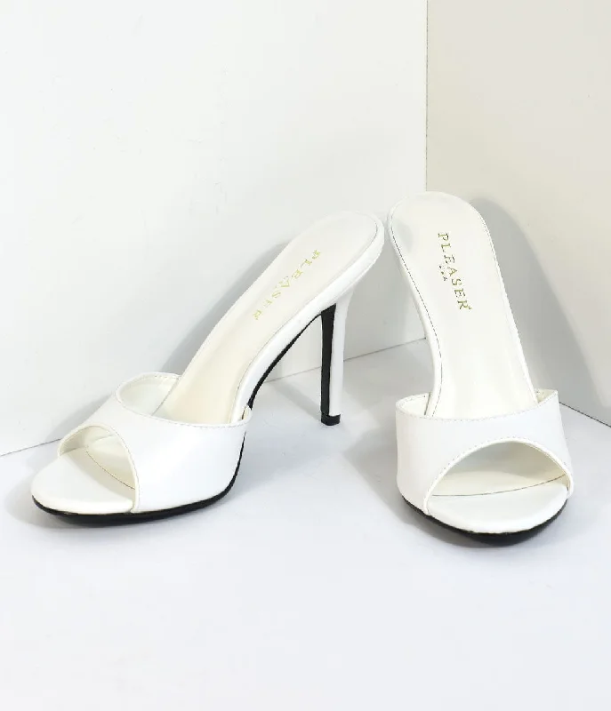 Bold and statement-making women's shoes for the bold and beautifulWhite Matte Leatherette Peep Toe Slip On Heels
