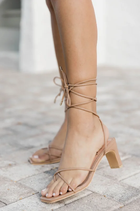 Chic and trendy women's shoe fashionsZoe Strappy Lace Up Beige Heels   FINAL SALE