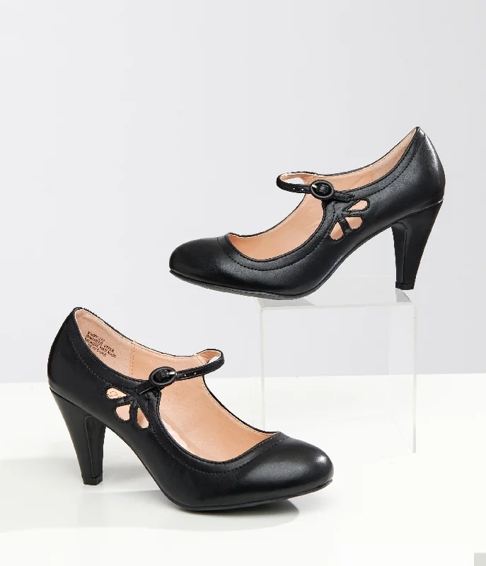 Classic and timeless women's footwear choices1920s Black Leatherette Mary Jane Heels