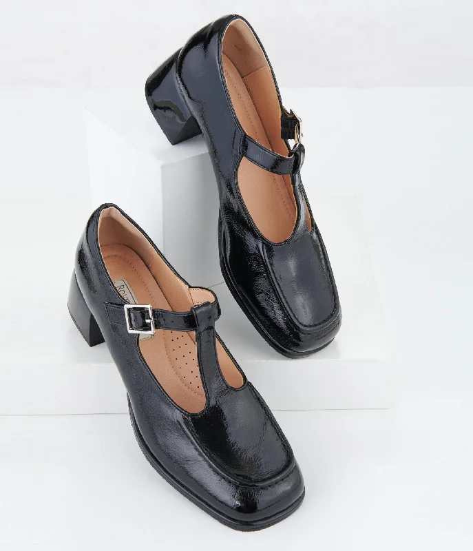 Stylish and elegant women's shoes for weddings1950s Black Patent Leatherette Unforgettable Elizabeth Pumps