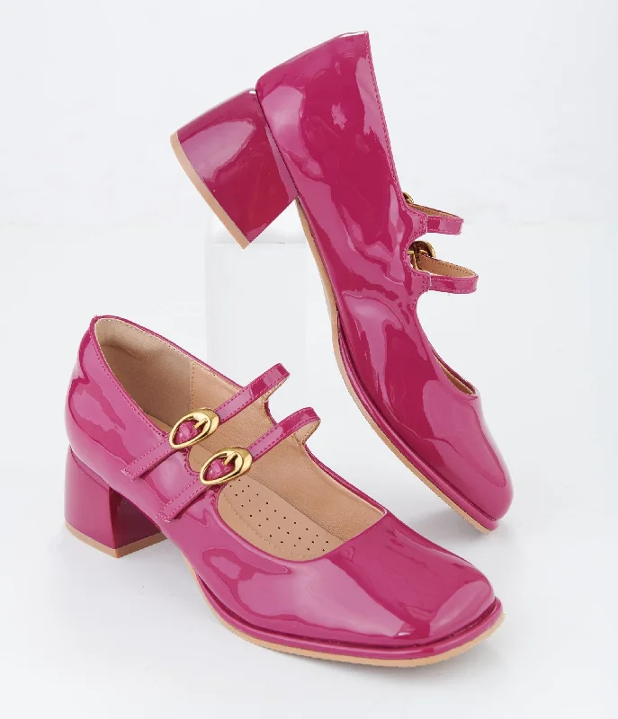 Comfy and stylish women's shoes for walking1960s Magenta Patent Leatherette Sweet Elizabeth Pumps