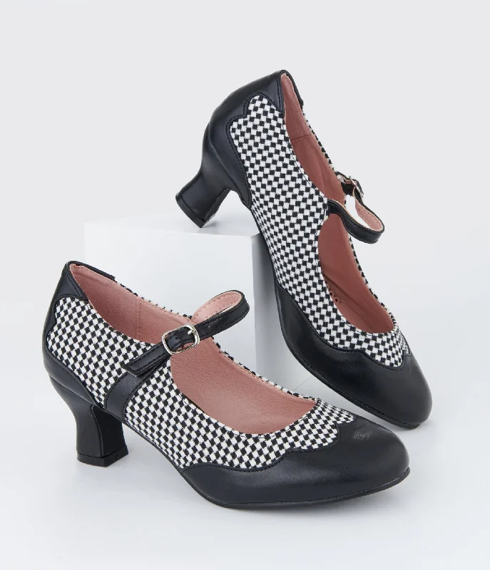 Practical and stylish women's shoes for travelBlack & White Check Mary Jane Heels