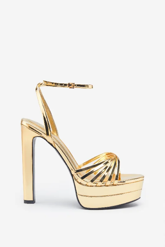 Stylish and practical women's shoes for rainy daysMirror Mirror | Gold Mirror Strappy Heeled Platform Sandals