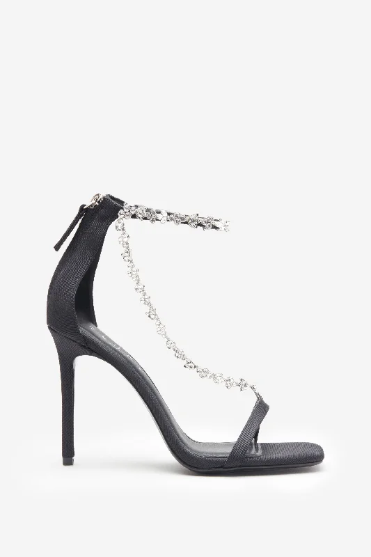 Elegant and sophisticated women's shoes for red carpet eventsOh Please | Black Strappy Heeled Sandals With Diamante Chains