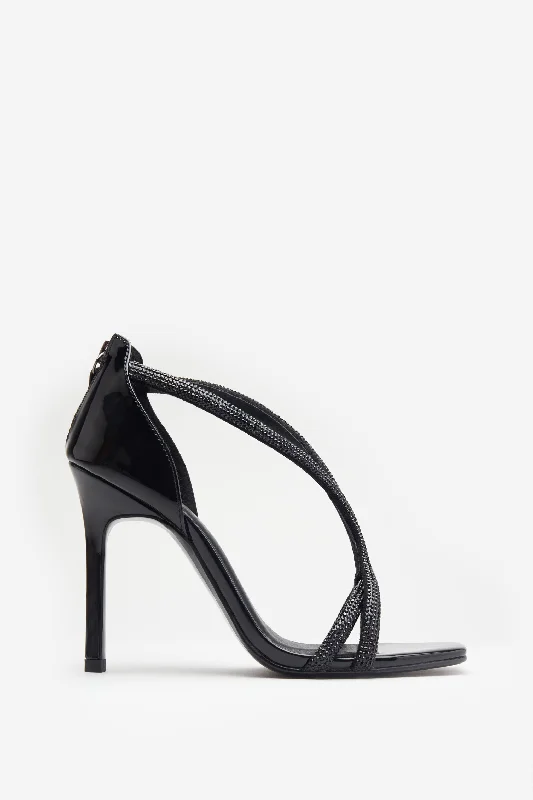 Chic and stylish women's shoes for cocktail partiesPluto | Black Patent Diamante Heeled Sandals