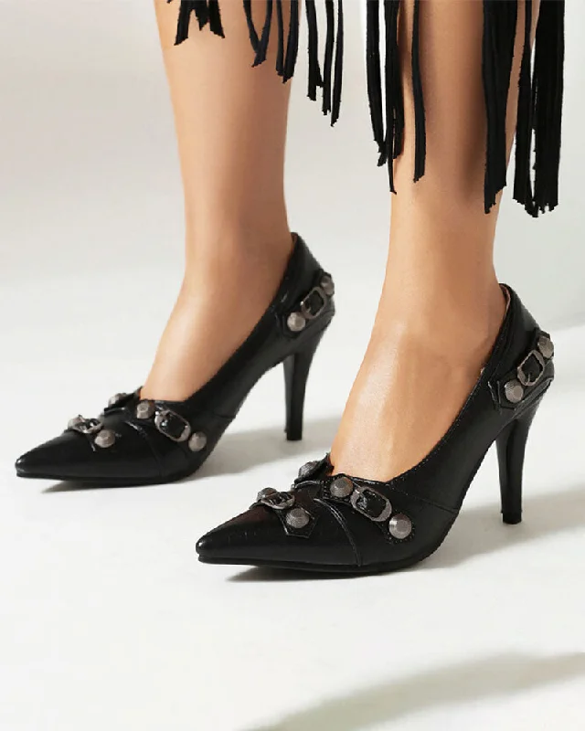 Versatile and chic women's shoes for everyday eleganceRivet Design Punk Pointed Toe Heels
