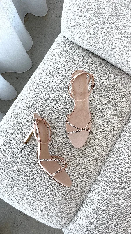 Elegant and sophisticated women's shoes for dinner datesVixin Heels - Champagne Satin Diamante