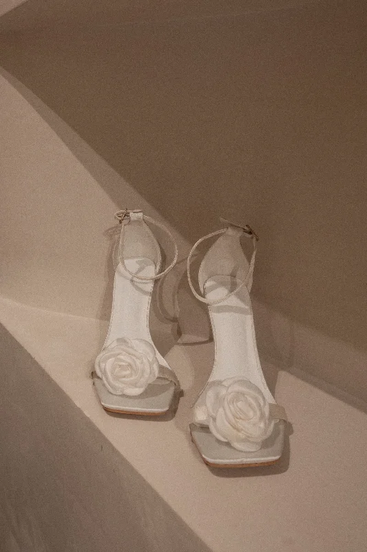 Comfy and stylish women's shoes for lounging around the houseLara Rose Satin Heel - White