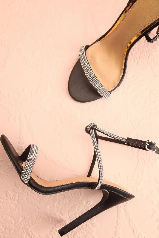 Comfy and stylish women's shoes for lounging around the houseOdessa Black | Sparkly Heeled Sandals