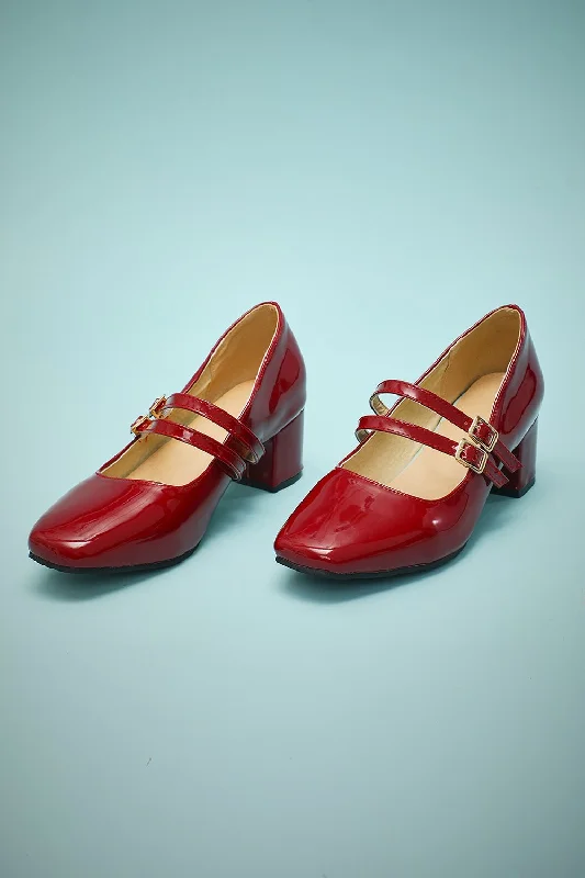 Feminine and romantic women's shoe designsRed Straps Retro Heels
