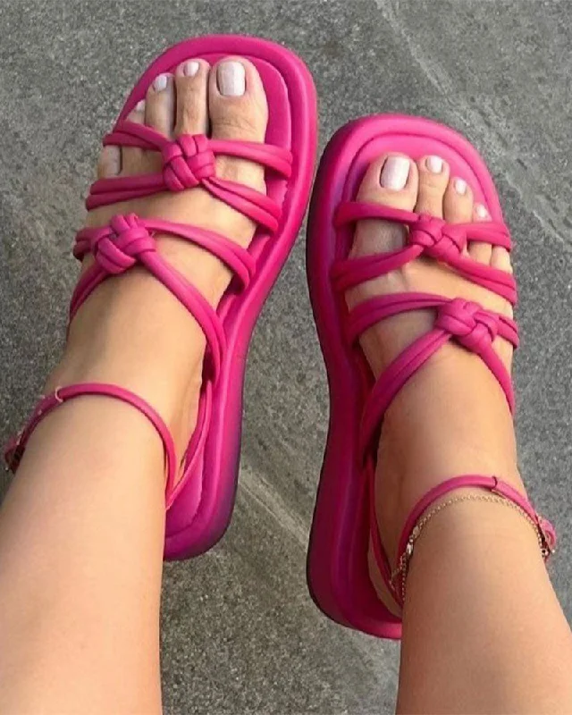 Stunning and eye-catching women's footwearSolid Color Relaxed Braided Knotted Sandals