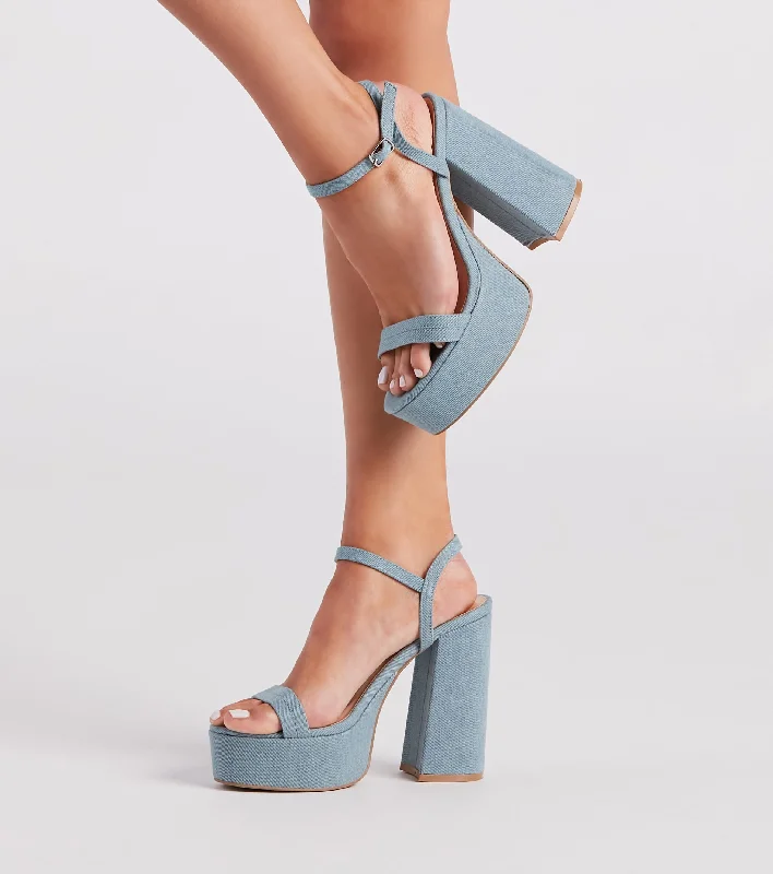 Chic and trendy women's shoes for the officeDiva Alert Denim Platform Block Heels