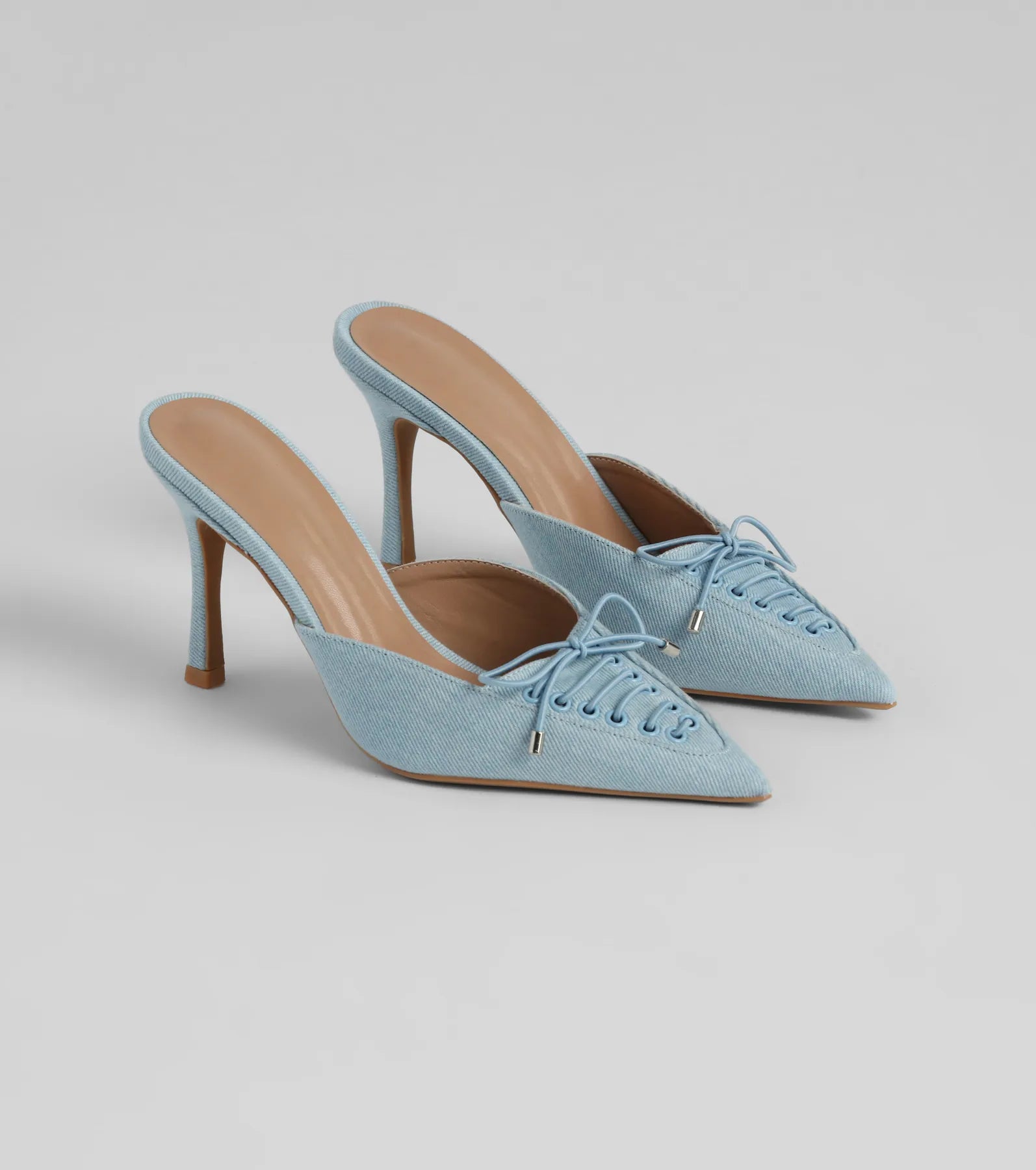 Elegant and sophisticated women's shoes for dinner datesVintage Allure Lace-Up Denim Stiletto Pumps