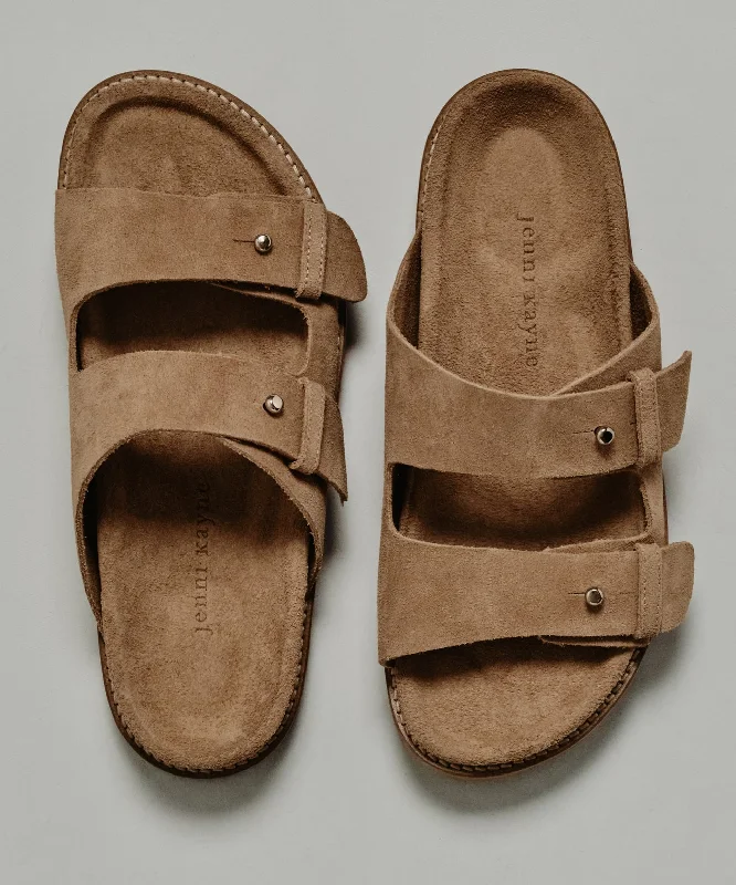 Stylish and supportive women's shoes for high archesSuede Hutton Slide Sandal