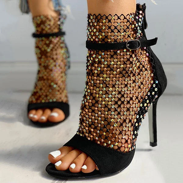 Stylish and practical women's shoes for rainy daysRhinestones Patchwork Sparkly High Heels Sandals