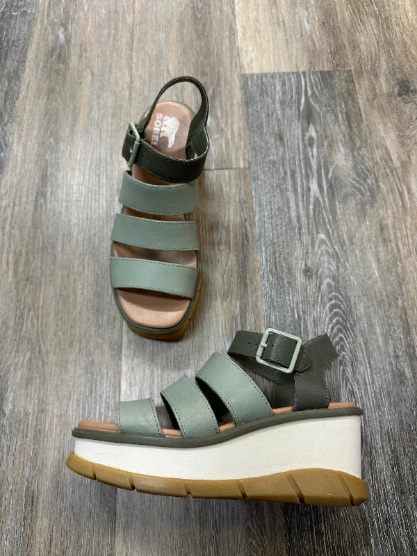 Durable and stylish women's shoes for outdoor activitiesSandals Heels Wedge By Sorel In Green, Size: 7.5