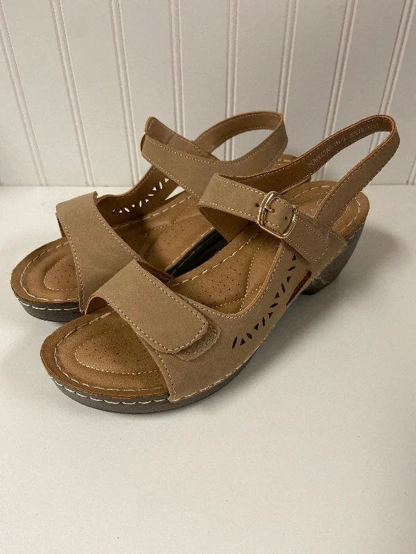 Stylish and practical women's shoes for rainy daysSandals Heels Wedge By Spring Step In Tan, Size: 9
