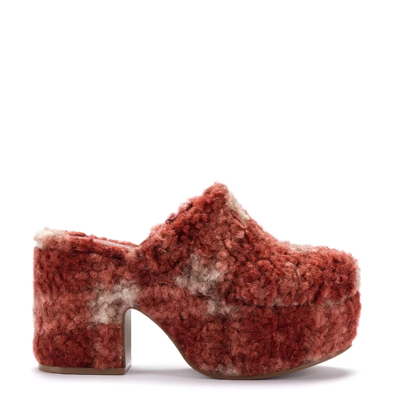 Elegant and sophisticated women's shoes for mature womenMiso Platform Clog In Berry Plaid Shearling