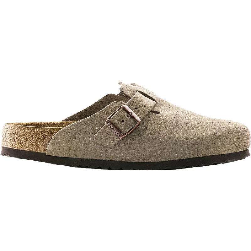 Feminine and romantic women's shoe designsUnisex Birkenstock Boston Soft Footbed Taupe Suede