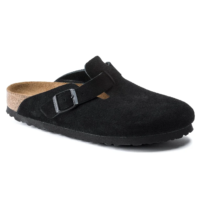 Comfy and stylish women's shoes for lounging around the houseBIRKENSTOCK BOSTON SOFT FOOTBED SUEDE MEDIUM AND WIDE