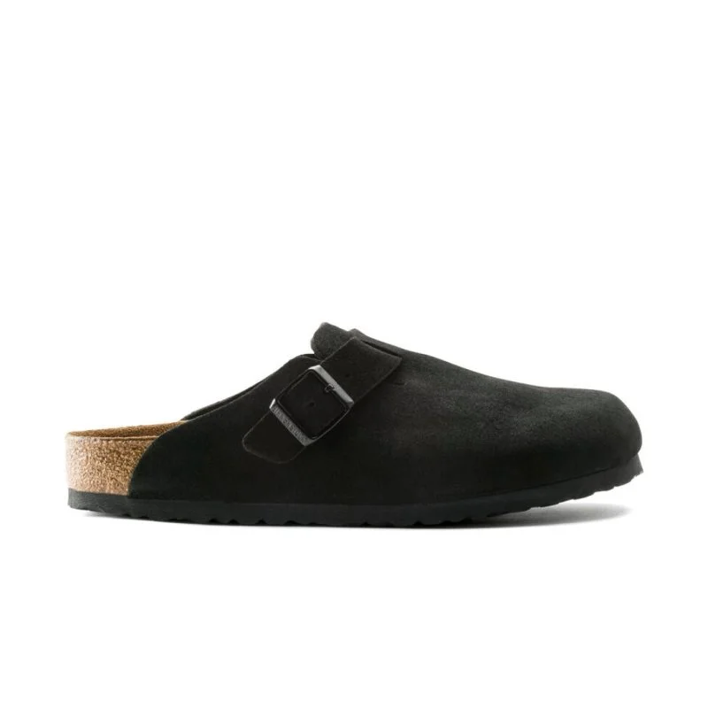 Comfy and stylish women's shoes for lounging around the houseBirkenstock Boston Soft Footbed - Black Suede