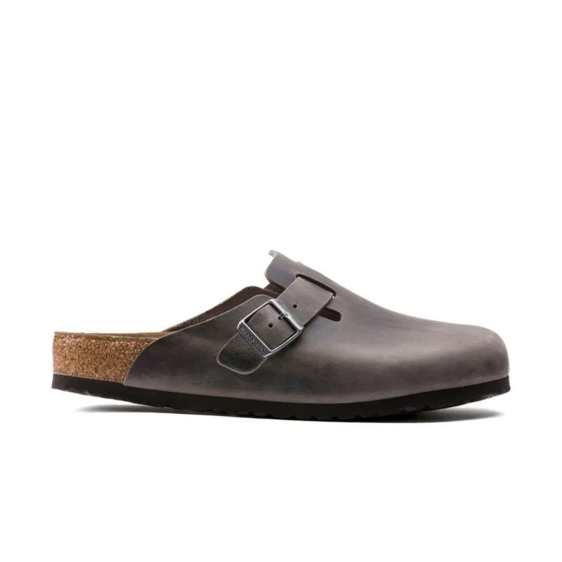 Comfy and stylish women's shoes for lounging around the houseBirkenstock Boston Soft Footbed - Iron Oiled Leather
