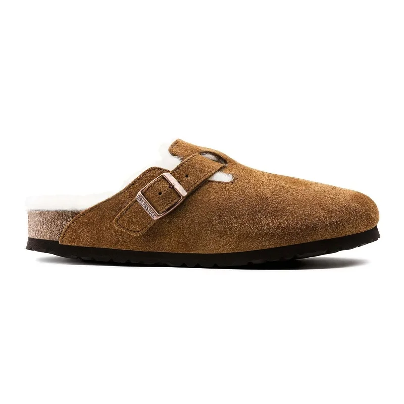 Durable and stylish women's shoes for active lifestylesBirkenstock Women's Boston Mink Natural Suede Shearling