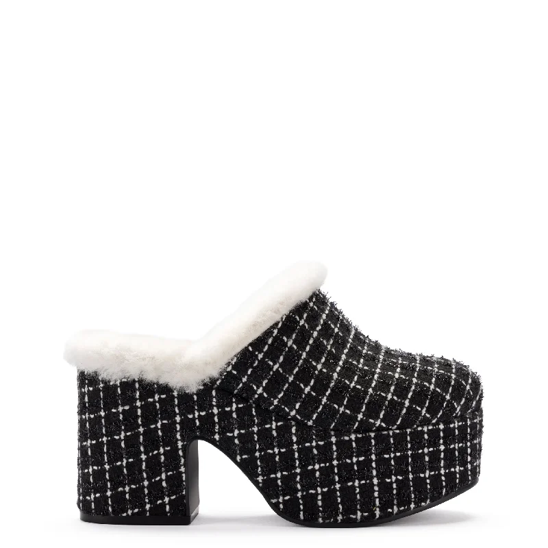 Classic and timeless women's footwear choicesMiso Platform Clog In Black Tweed and Natural Shearling