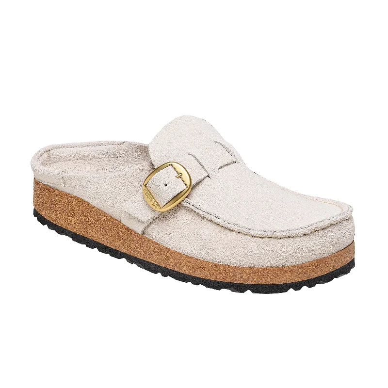 Stylish and supportive women's shoes for plantar fasciitisBuckley Corduroy Antique White Embossed Suede Leather