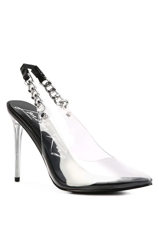 Flattering and figure-hugging women's footwearGODDESS HEELED CLEAR CHAIN SLINGBACK Pumps for women