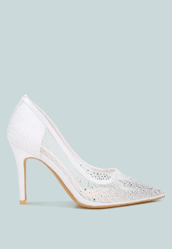 Practical and stylish women's shoes for travelHigh Ball Mesh Rhinestone Stiletto Pumps