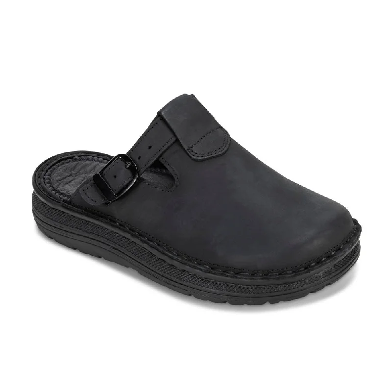 Chic and stylish women's shoes for cocktail partiesSawyer - Leather Clog-Toe Sandal | Black Nubuck
