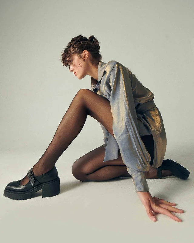 Chic and minimalist women's footwear trendsSquared Mary Jane Pumps Black made of Grape Leather
