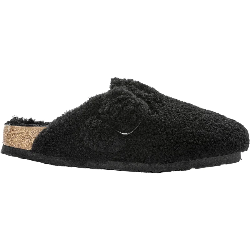 Elegant and classic women's shoes for prom nightWomen's Birkenstock Boston Big Buckle Teddy Black Shearling