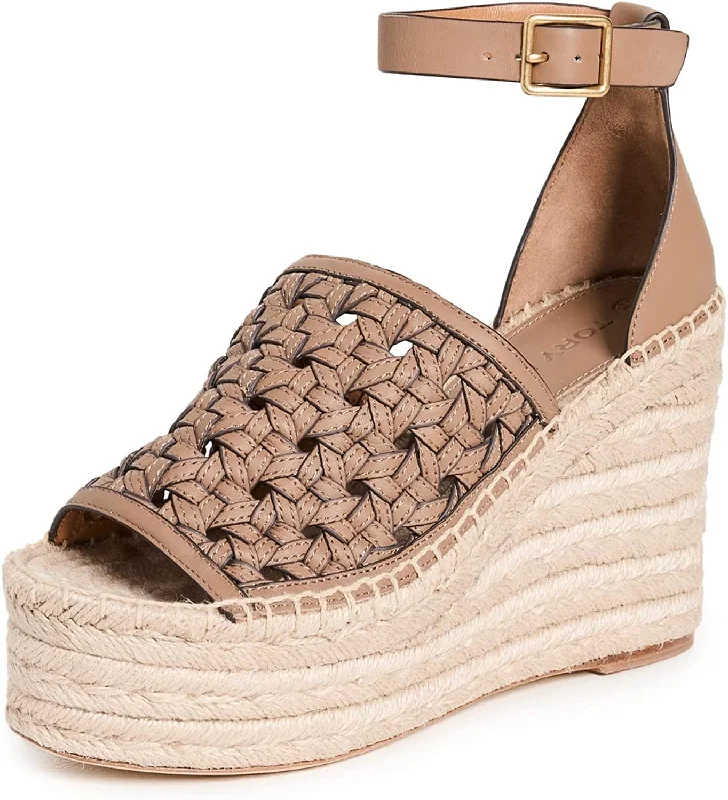 Durable and stylish women's shoes for active lifestylesTory Burch Women's Basketweave Espadrille Wedges, Almond Flour