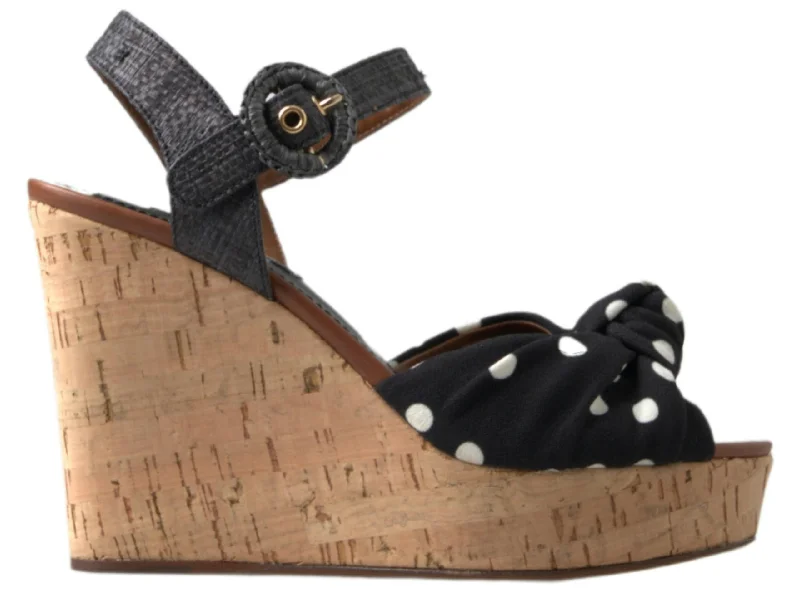 Comfy and cozy women's shoes for loungingDolce & Gabbana Chic Polka-Dotted Ankle Strap Women's Wedges